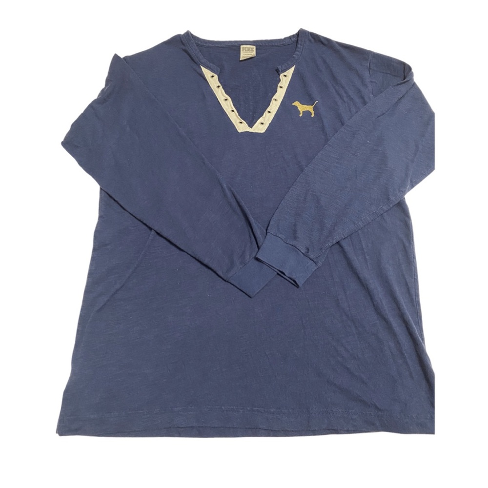 Victoria secret pink navy Blue long sleeve top size size Large ✨